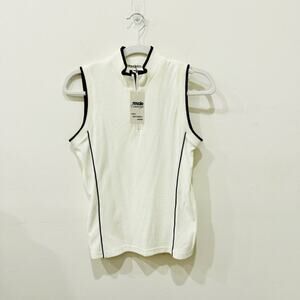 Burberry Golf Sleeveless 1/4 Zip Mock Neck Tank Top Off-White Black Women's M